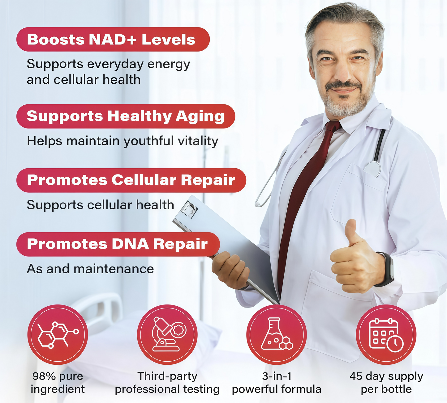 ZOOONE NR1000-NAD+ Berry Flavor Drink Mix for Skin Aging Support, Energy, and Focus - 30 Pack